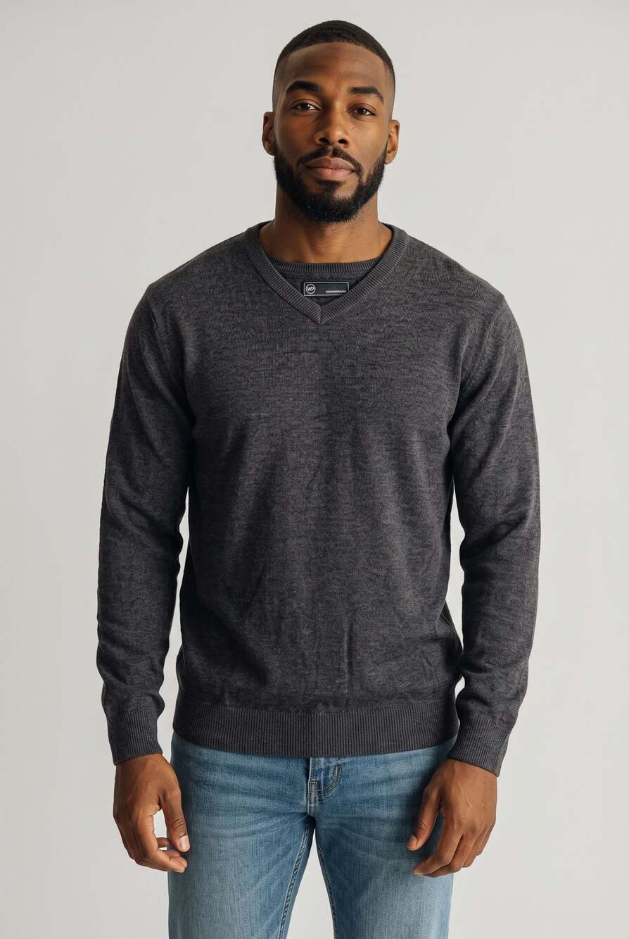 Weatherproof Men's Charcoal Gray 100% Acrylic V-Neck Pullover Sweater